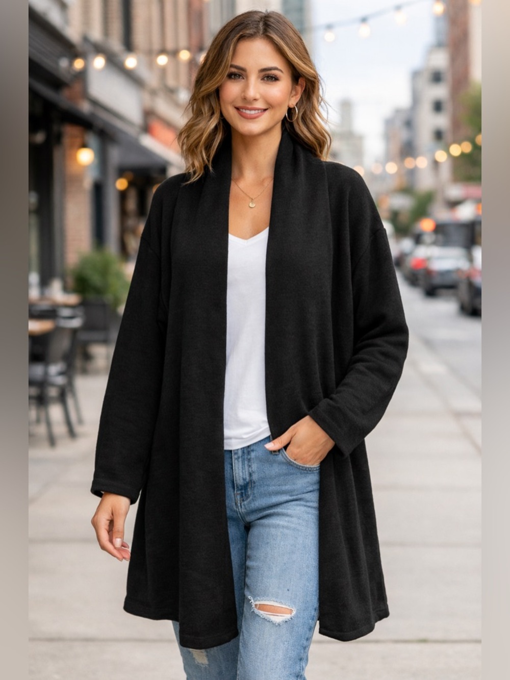 Streetwear Society Black Open Front Cardigan Longline Shawl Collar NWT L XL